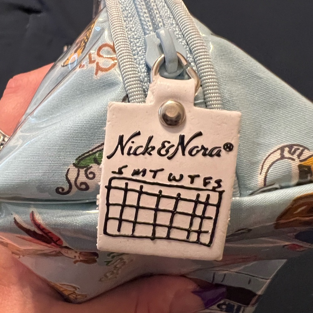 Nick & Nora Light Blue Cosmetic Bag with Whimsical Print